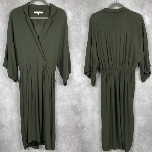 Xirena Quinn Wide Sleeve Collared V-Neck Midi Dress In Green Women's Size S - Picture 1 of 11
